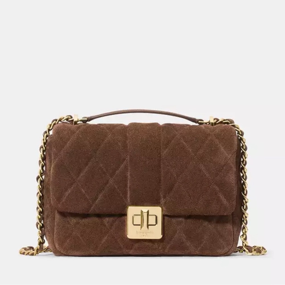 Kate Spade Carey Quilted Suede Suede Small Flap Crossbody - Hot Fudge KM707